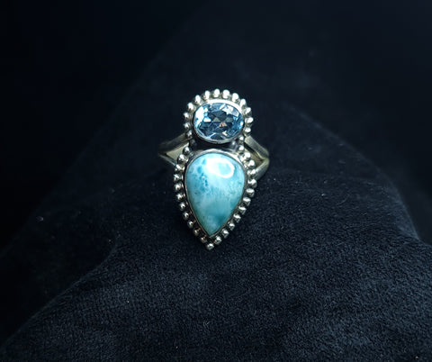 Larimar and Blue Topaz Ring 3SSLBT2