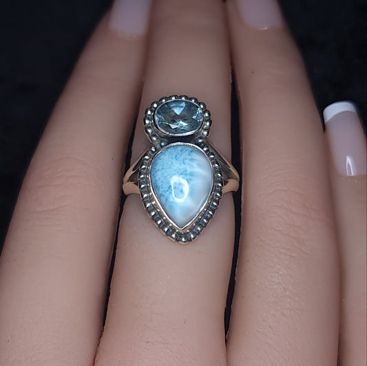 Larimar and Blue Topaz Ring 3SSLBT1