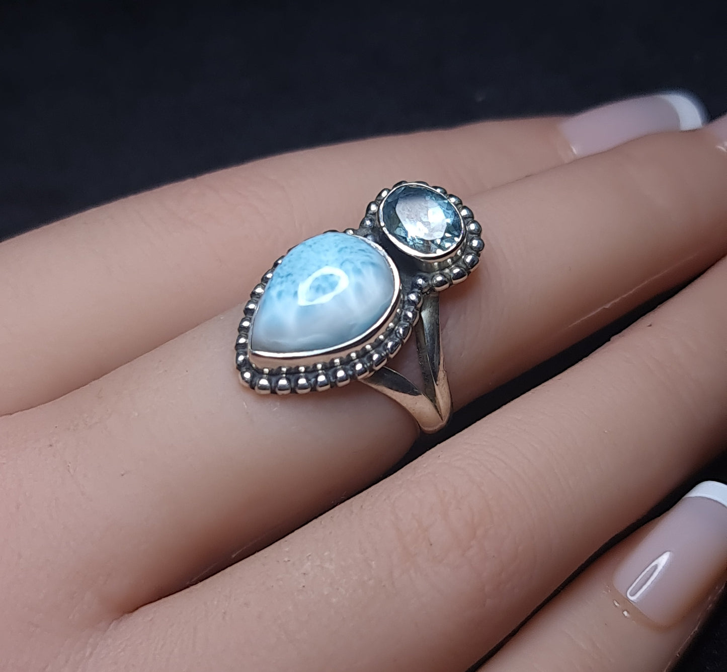 Larimar and Blue Topaz Ring 3SSLBT1