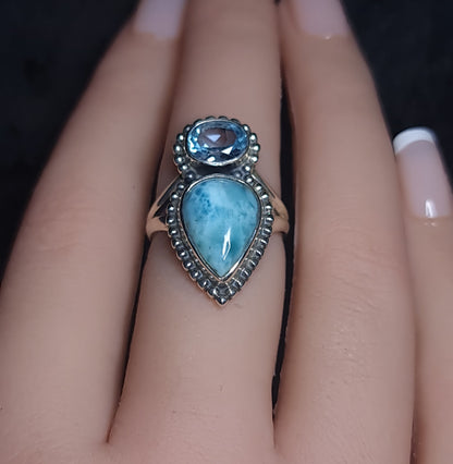 Larimar and Blue Topaz Ring 3SSLBT2