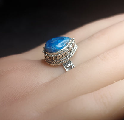 Blue Apatite Teardrop Ring 3SSBAR