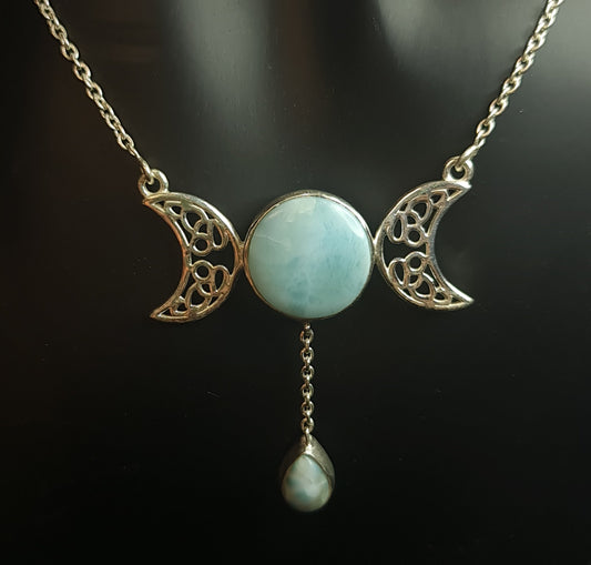 Larimar Triple Moon Necklace 3SSLTM