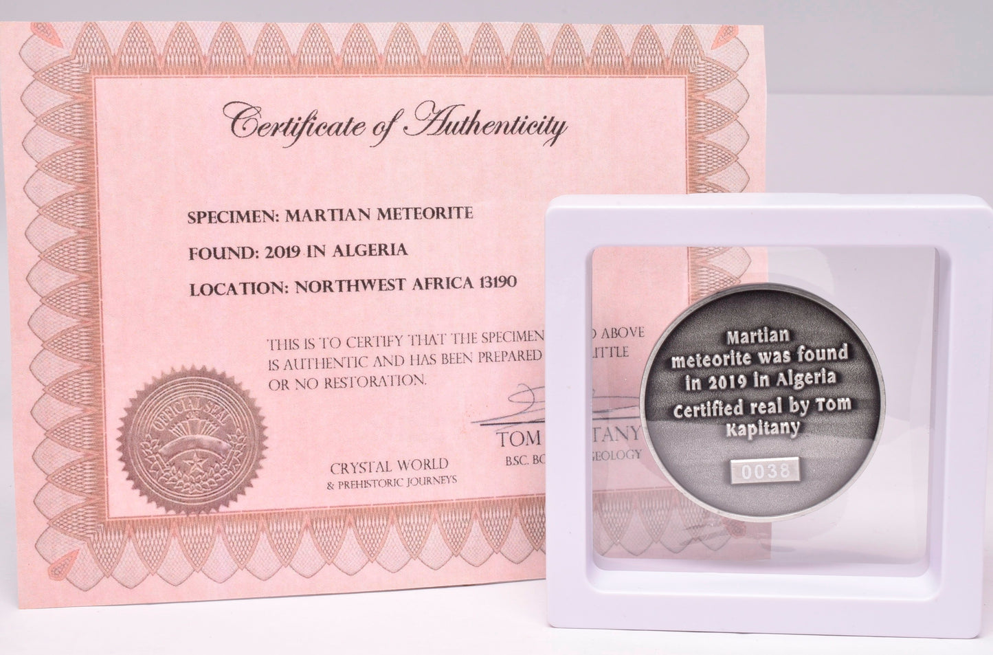 MARTIAN METEORITE in COLLECTORS COIN, NORTH WEST AFRICA 13190 MT106