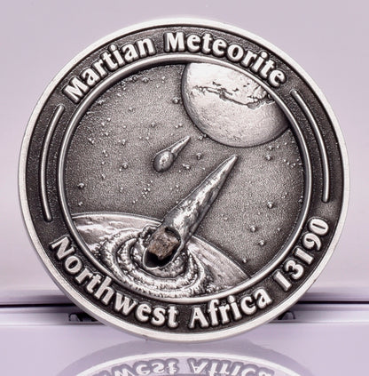 MARTIAN METEORITE in COLLECTORS COIN, NORTH WEST AFRICA 13190 MT106