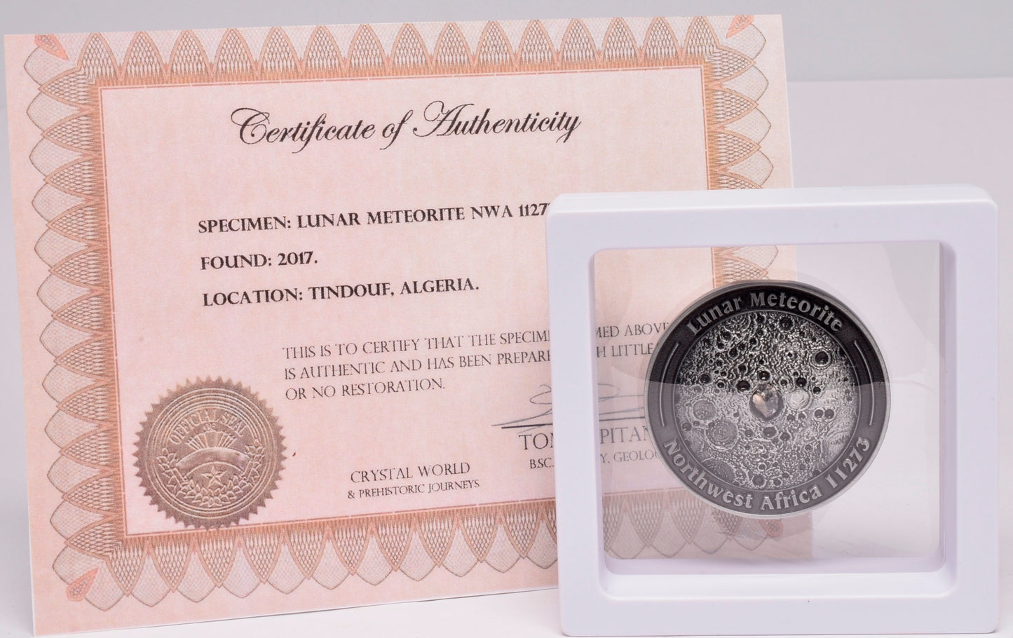 LUNAR METEORITE NWA in COLLECTORS COIN 11273 Found 2017 Algeria MT105