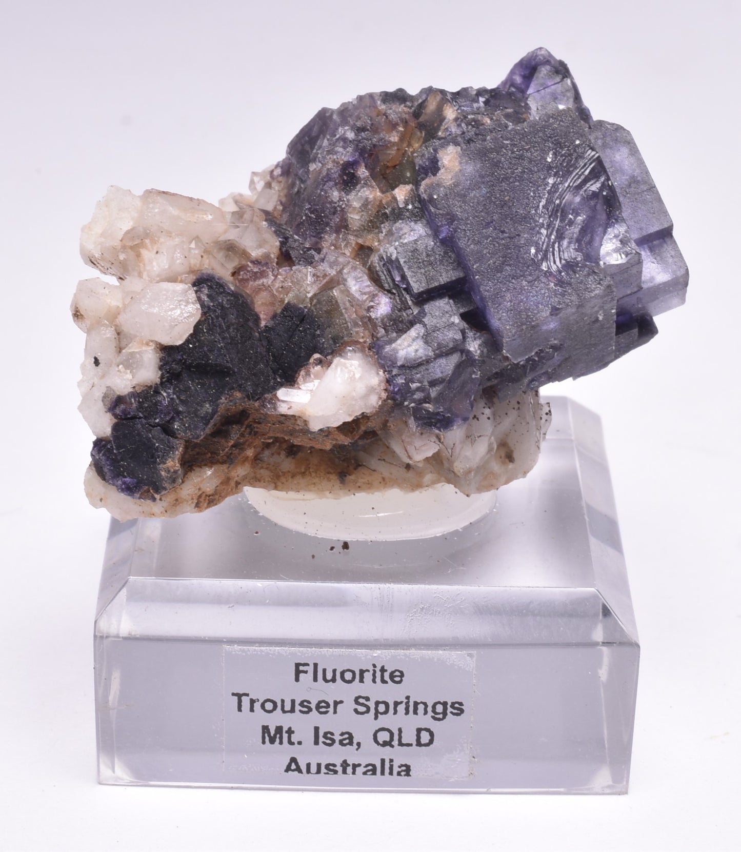 FLUORITE NATURAL FORM ON STAND MINERAL, MT ISA, QLD, AUSTRALIA M129