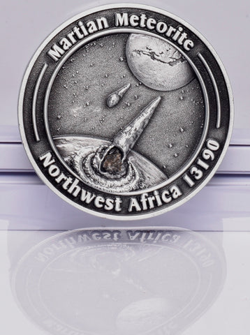 MARTIAN METEORITE in COLLECTORS COIN, NORTH WEST AFRICA 13190 MT99