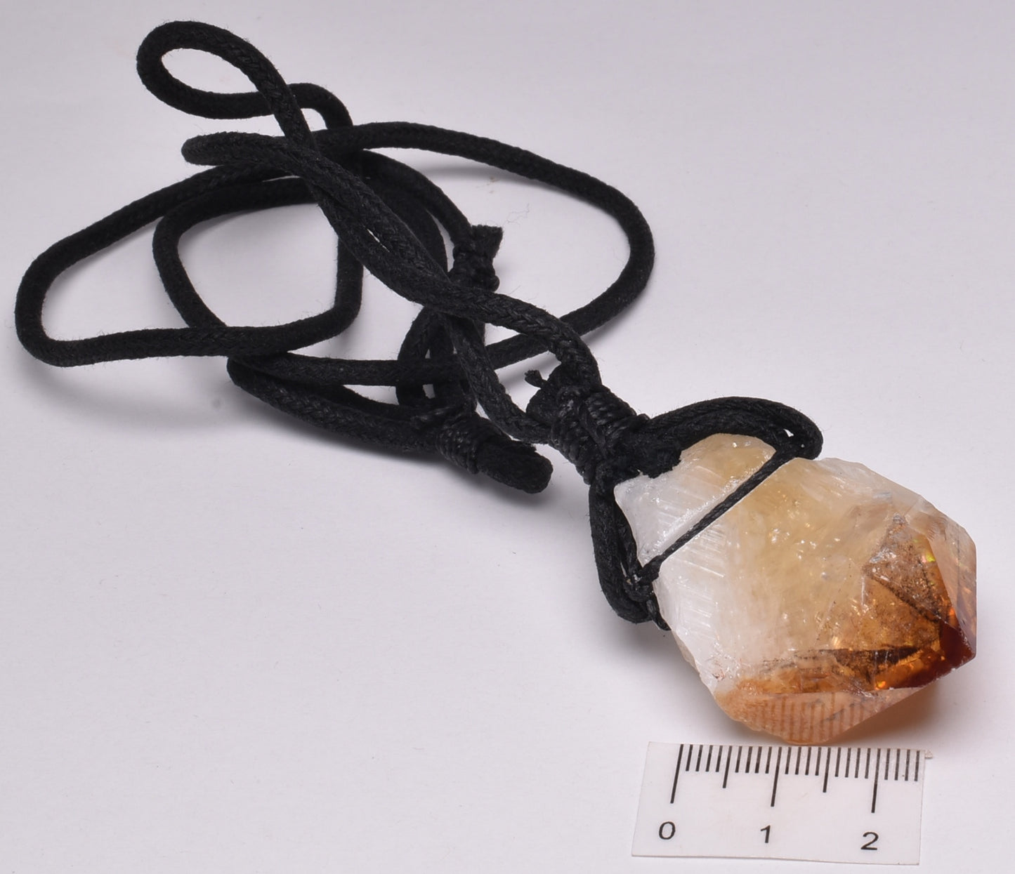 CITRINE NATURAL POINT PENDANT ON LEATHER LOOK NECKLACE J23