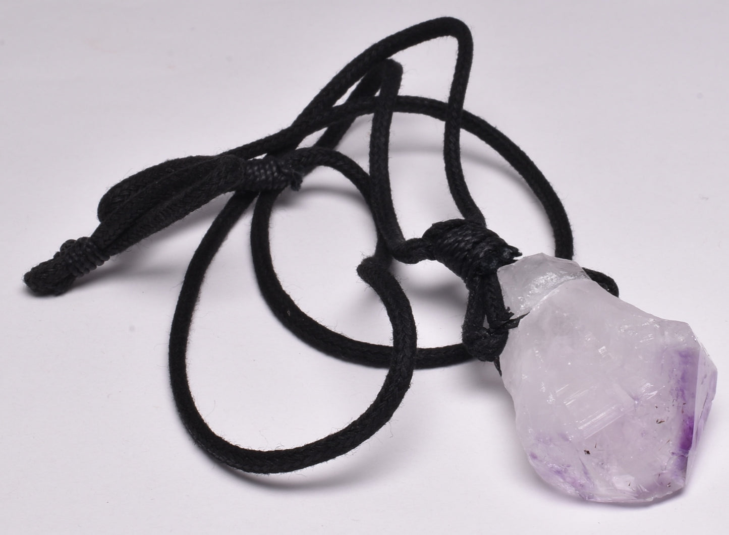 AMETHYST NATURAL POINT PENDANT ON LEATHER LOOK NECKLACE J35