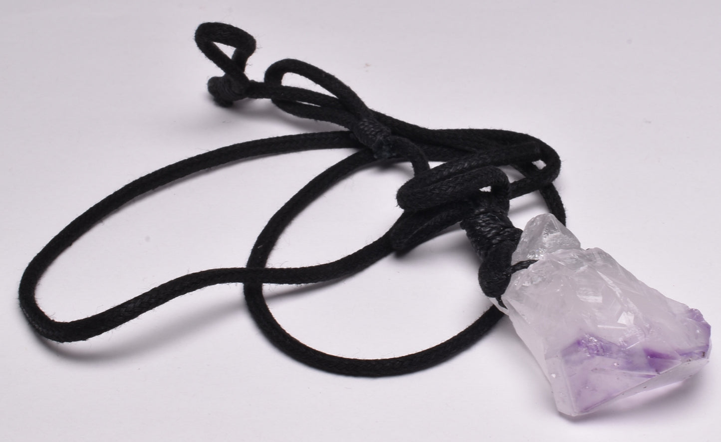 AMETHYST NATURAL POINT PENDANT ON LEATHER LOOK NECKLACE J35