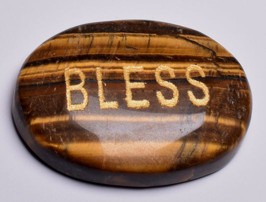 INSPIRATIONAL TIGER EYE BLESS ENGRAVED CRYSTAL PALM STONE P67