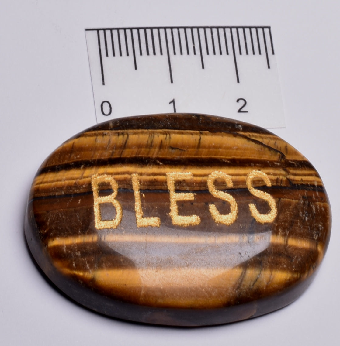 INSPIRATIONAL TIGER EYE BLESS ENGRAVED CRYSTAL PALM STONE P67