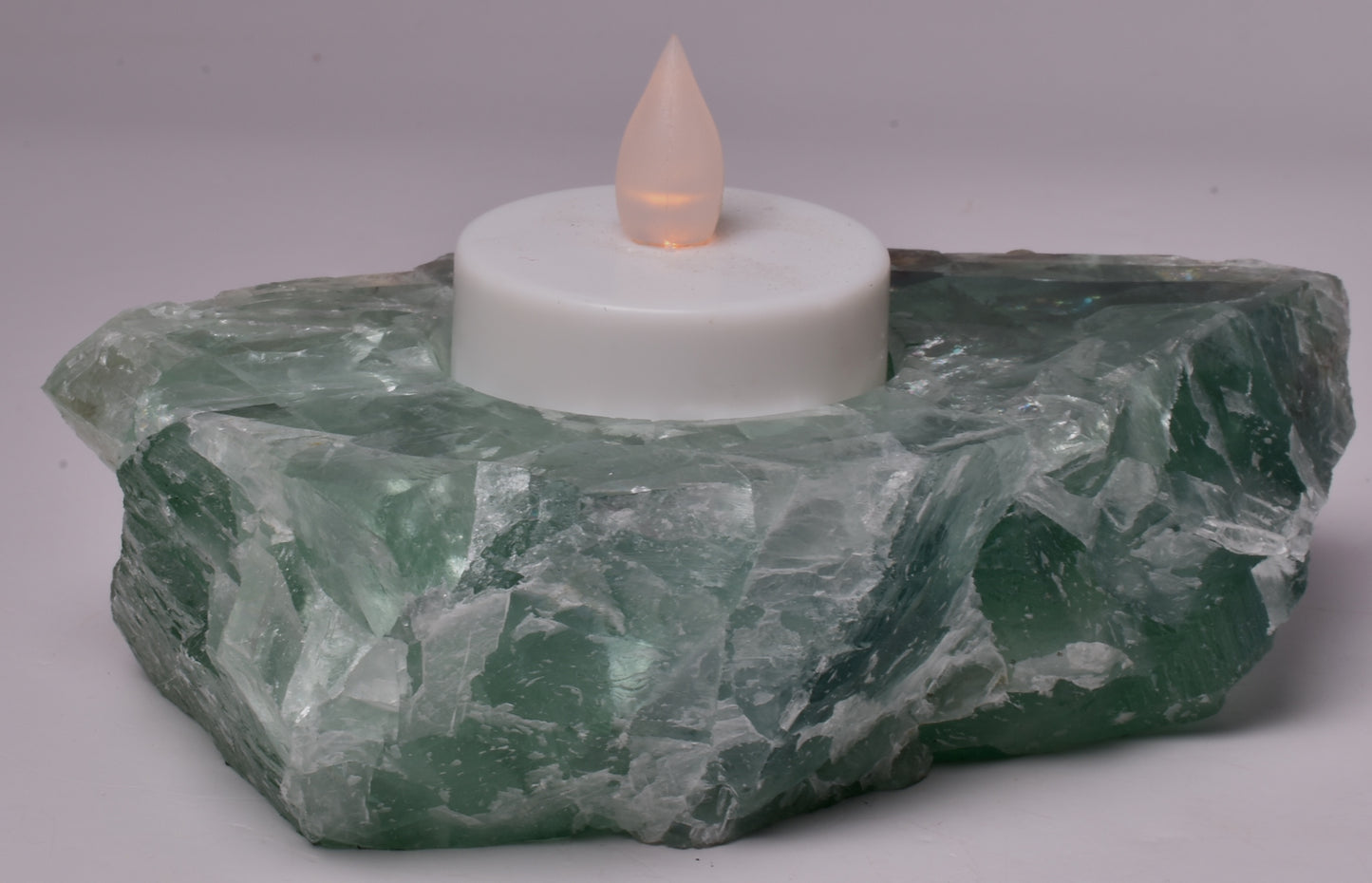 FLUORITE CRYSTAL TEA LIGHT CANDLE HOLDER P431