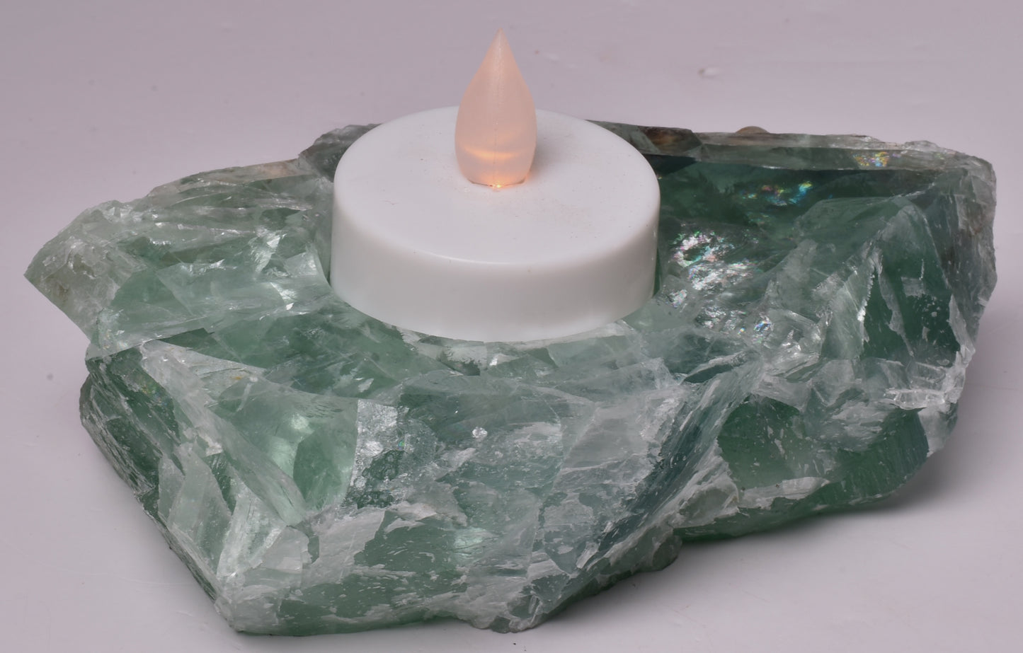 FLUORITE CRYSTAL TEA LIGHT CANDLE HOLDER P431