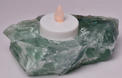 FLUORITE CRYSTAL TEA LIGHT CANDLE HOLDER P431