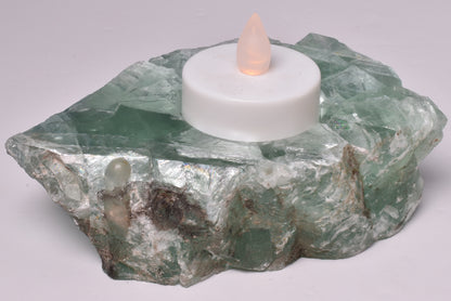 FLUORITE CRYSTAL TEA LIGHT CANDLE HOLDER P431