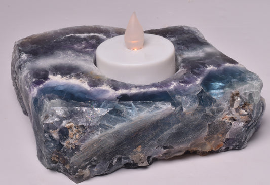 FLUORITE CRYSTAL TEA LIGHT CANDLE HOLDER P432