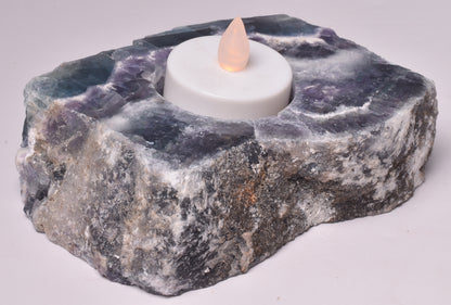 FLUORITE CRYSTAL TEA LIGHT CANDLE HOLDER P432