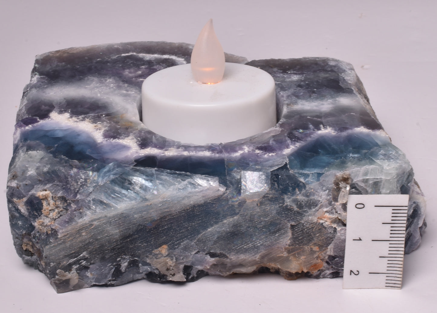 FLUORITE CRYSTAL TEA LIGHT CANDLE HOLDER P432