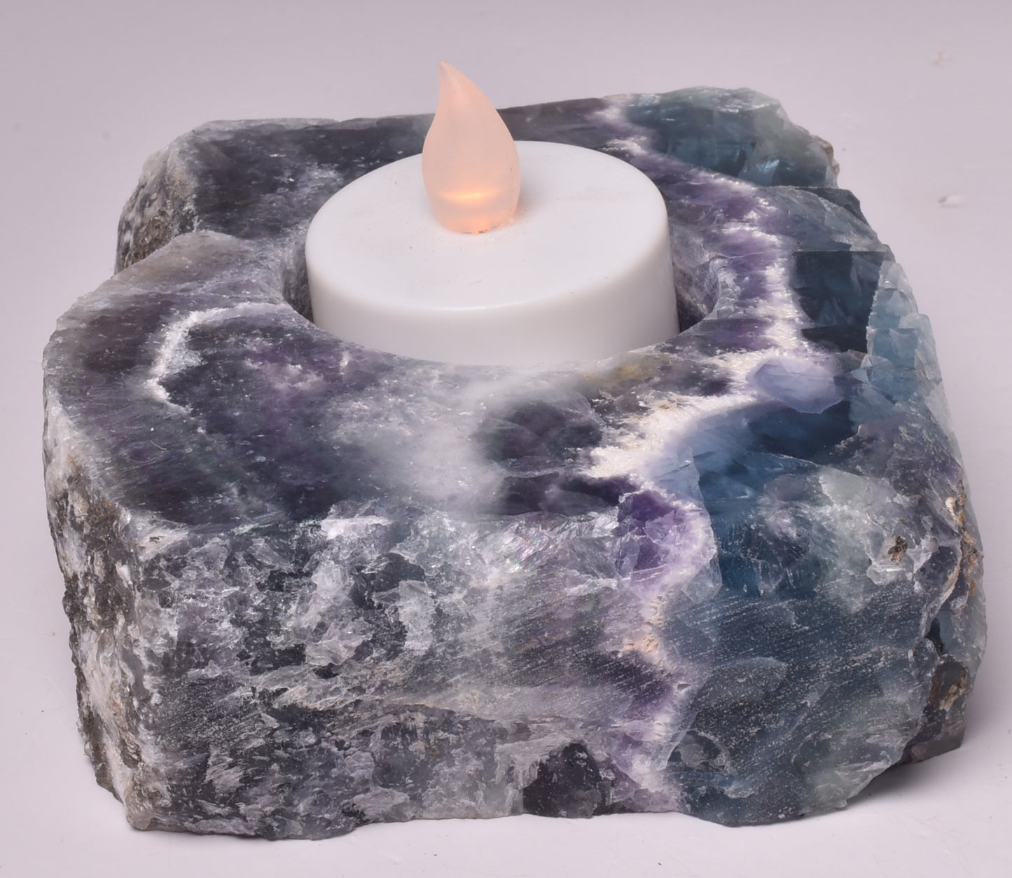 FLUORITE CRYSTAL TEA LIGHT CANDLE HOLDER P432