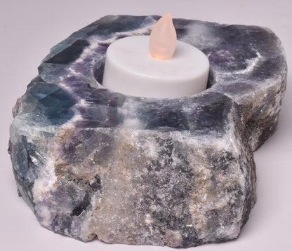 FLUORITE CRYSTAL TEA LIGHT CANDLE HOLDER P432