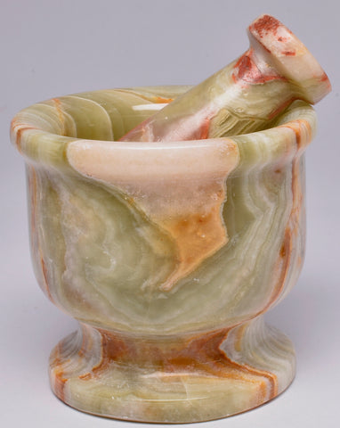 GREEN ONYX TRAVERTINE MORTAR AND PESTLE P534