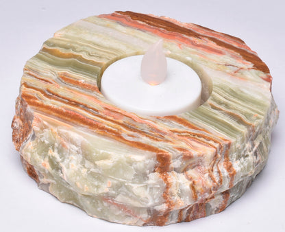 GREEN ONYX TRAVERTINE TEA LIGHT CANDLE HOLDER P688