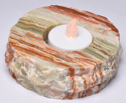 GREEN ONYX TRAVERTINE TEA LIGHT CANDLE HOLDER P688