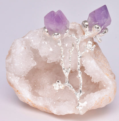 GEODE NATURAL CRYSTAL CLUSTER WITH SILVER TREE AMD AMETHYST POINTS P131