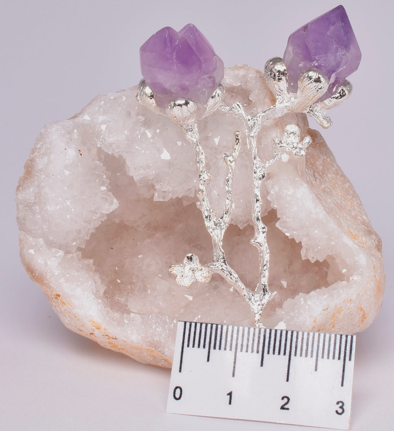 GEODE NATURAL CRYSTAL CLUSTER WITH SILVER TREE AMD AMETHYST POINTS P131