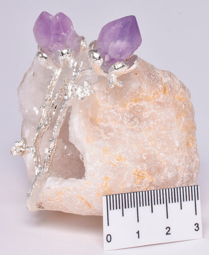 GEODE NATURAL CRYSTAL CLUSTER WITH SILVER TREE AMD AMETHYST POINTS P131