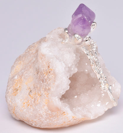 GEODE NATURAL CRYSTAL CLUSTER WITH SILVER TREE AMD AMETHYST POINTS P131