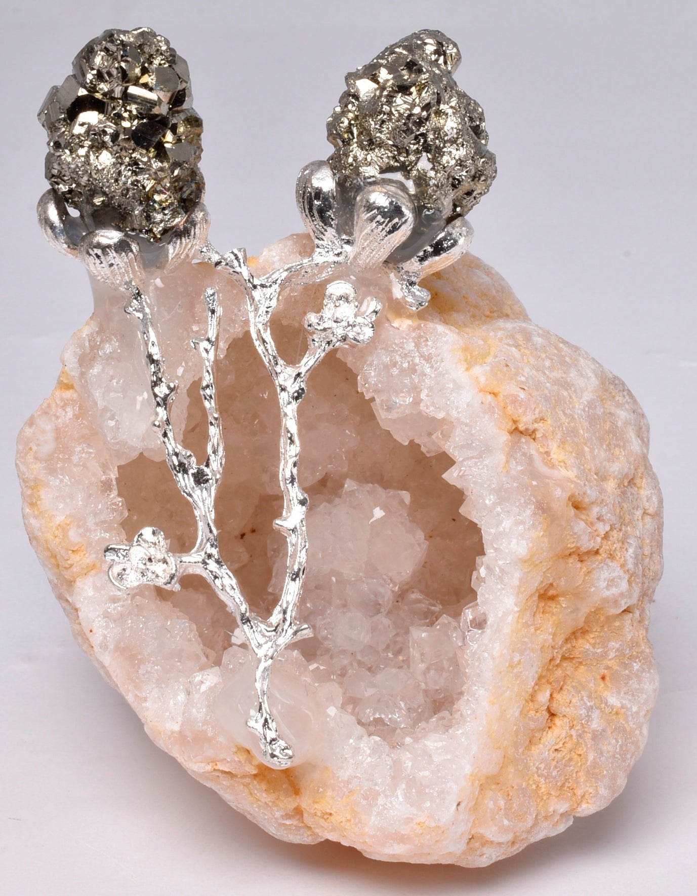 GEODE NATURAL CRYSTAL CLUSTER WITH SILVER TREE AND PYRITE P825