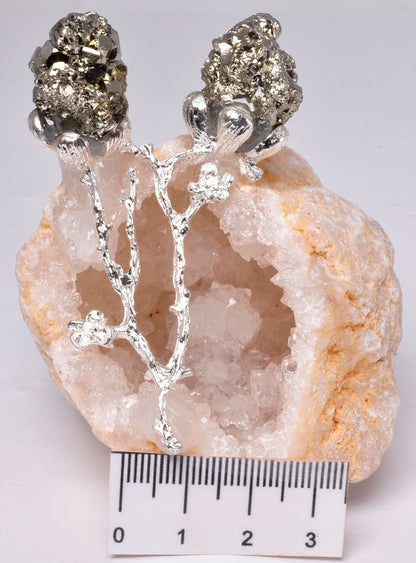 GEODE NATURAL CRYSTAL CLUSTER WITH SILVER TREE AND PYRITE P825