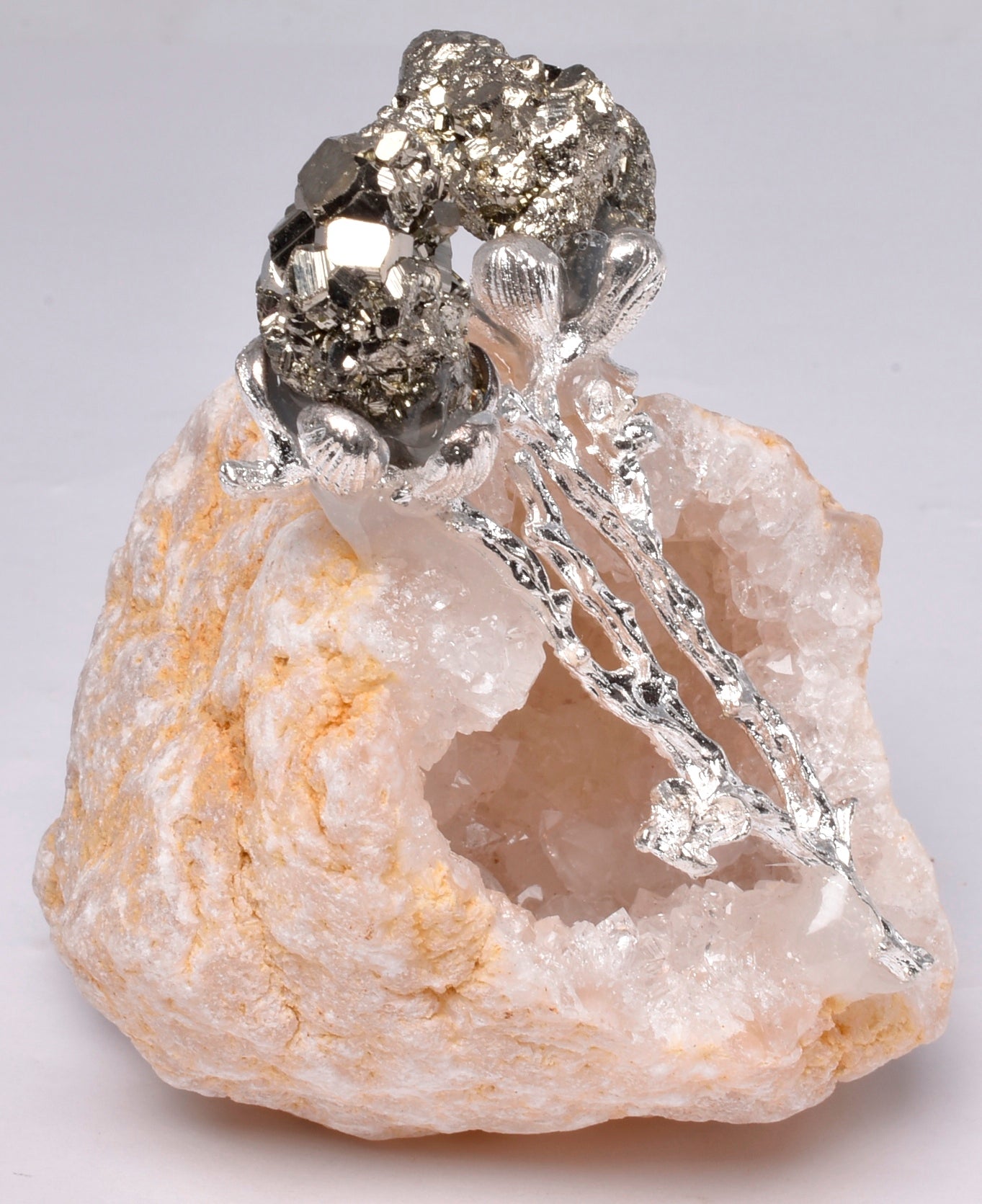 GEODE NATURAL CRYSTAL CLUSTER WITH SILVER TREE AND PYRITE P825