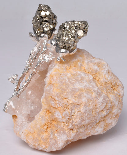 GEODE NATURAL CRYSTAL CLUSTER WITH SILVER TREE AND PYRITE P825