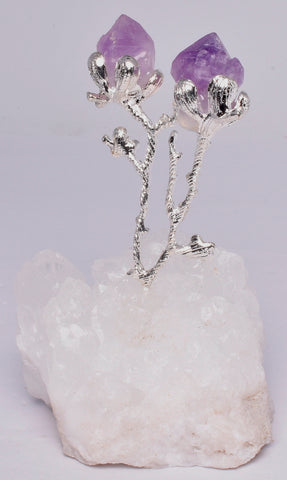 QUARTZ NATURAL CRYSTAL CLUSTER WITH SILVER TREE AMD AMETHYST POINTS P444