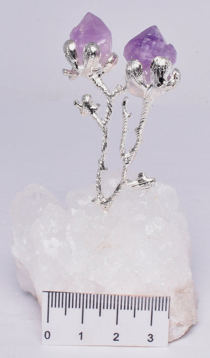 QUARTZ NATURAL CRYSTAL CLUSTER WITH SILVER TREE AMD AMETHYST POINTS P444