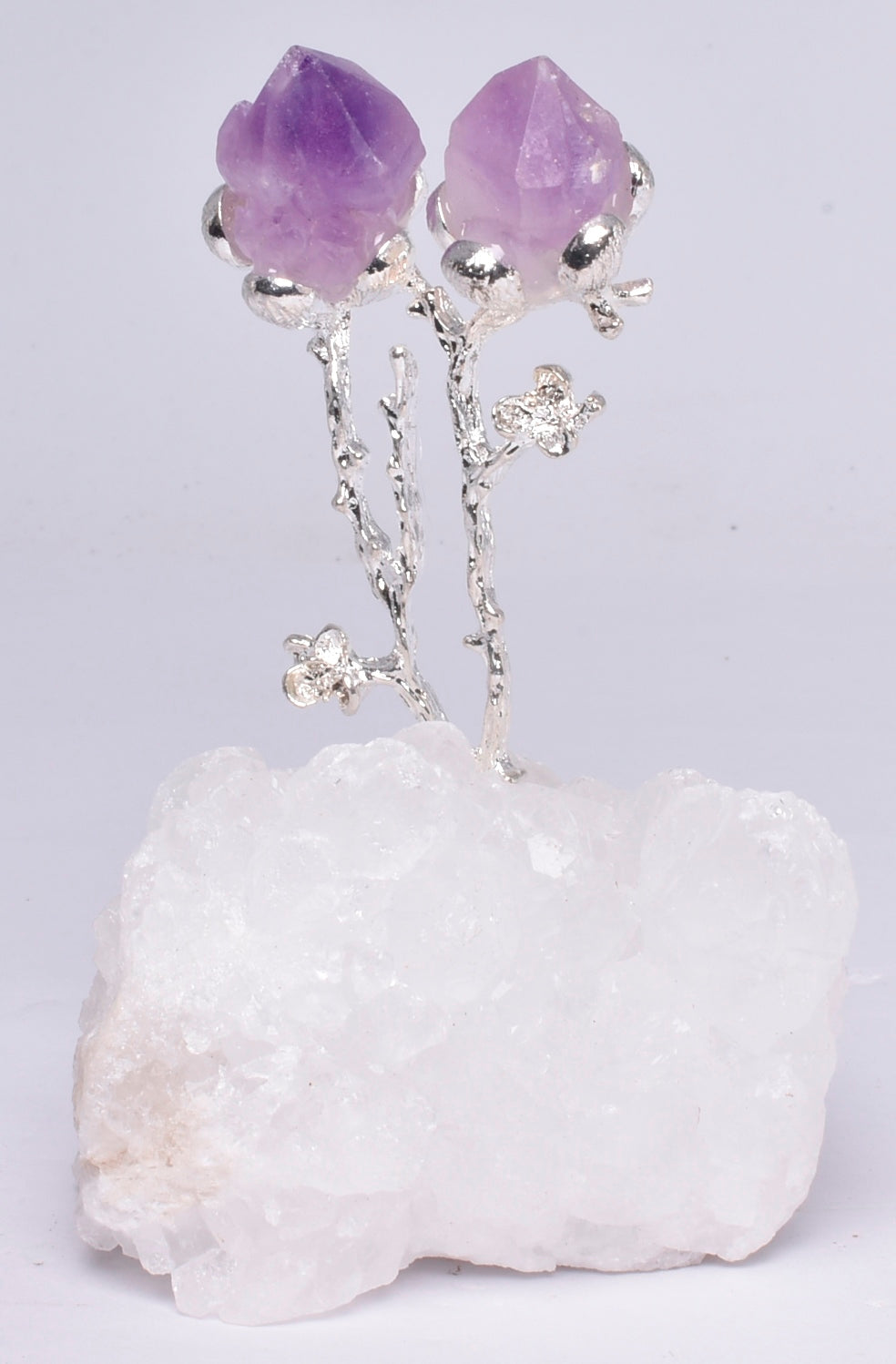 QUARTZ NATURAL CRYSTAL CLUSTER WITH SILVER TREE AMD AMETHYST POINTS P444