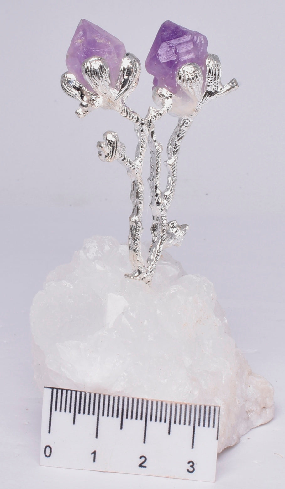 QUARTZ NATURAL CRYSTAL CLUSTER WITH SILVER TREE AMD AMETHYST POINTS P444