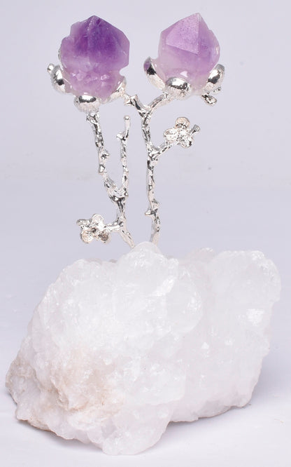 QUARTZ NATURAL CRYSTAL CLUSTER WITH SILVER TREE AMD AMETHYST POINTS P444