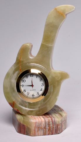 GREEN ONYX CARVED  GUITAR CLOCK P333