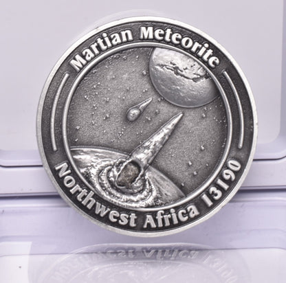 MARTIAN METEORITE in COLLECTORS COIN, NORTH WEST AFRICA 13190 MT136