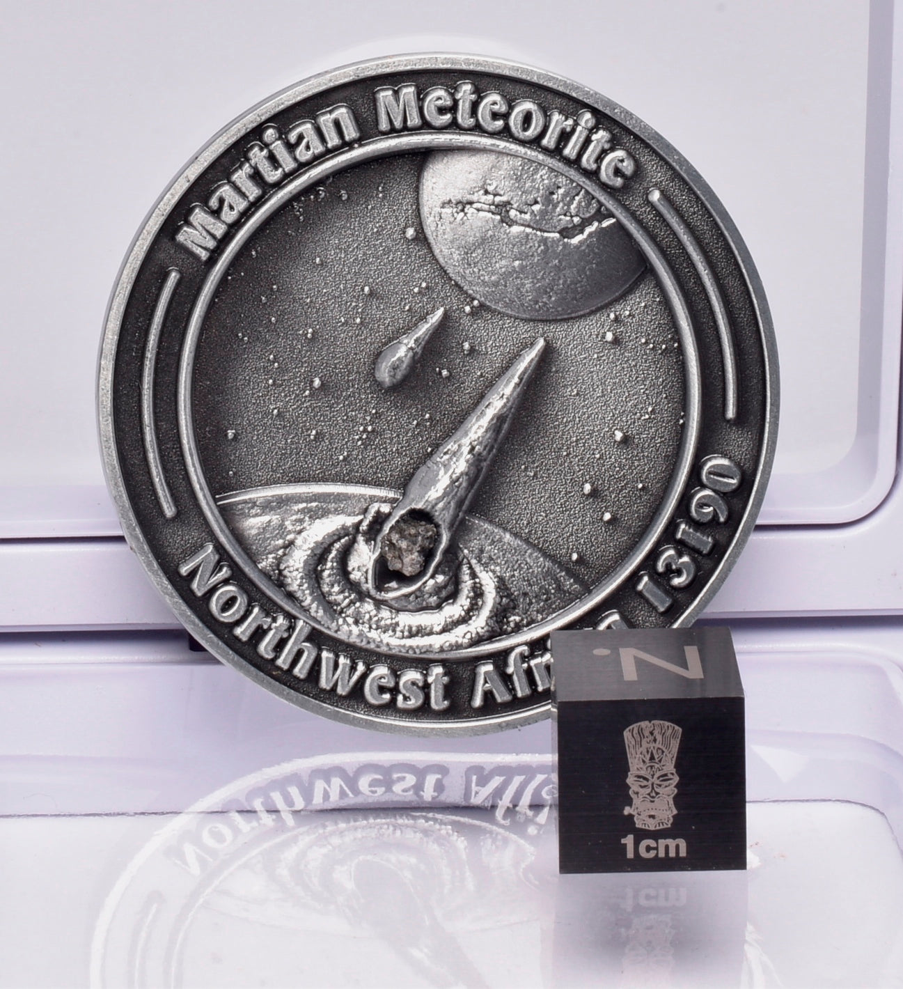 MARTIAN METEORITE in COLLECTORS COIN, NORTH WEST AFRICA 13190 MT100