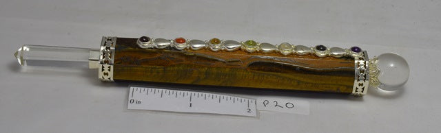 TIGER EYE CHAKRA WAND WITH QUARTZ POINT (P20)