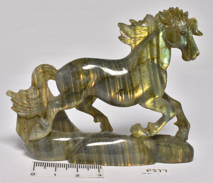 LABRADORITE CRYSTAL HORSE CARVING  P377