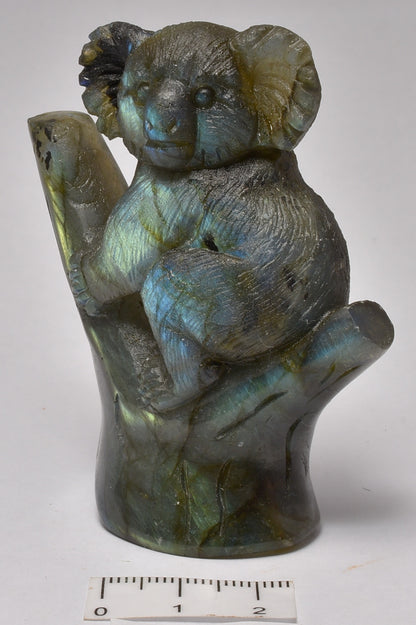 LABRADORITE CRYSTAL KOALA CARVING 7 cm P879