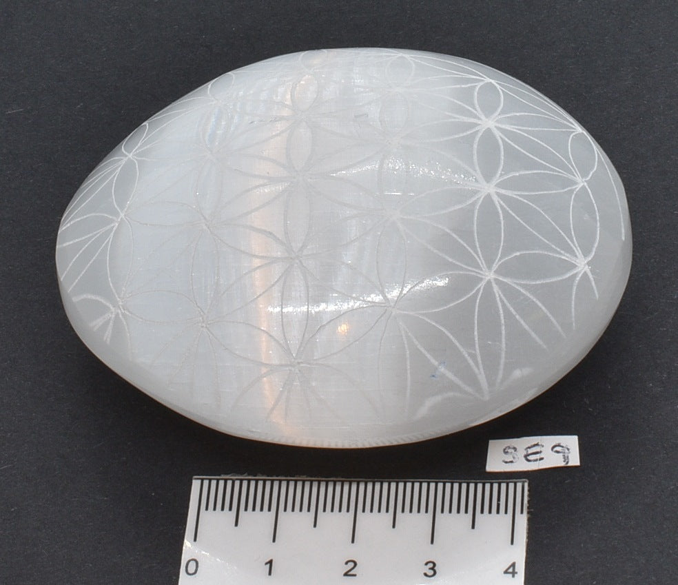 SEED OF LIFE SELENITE PALM/SOAP STONE SE9