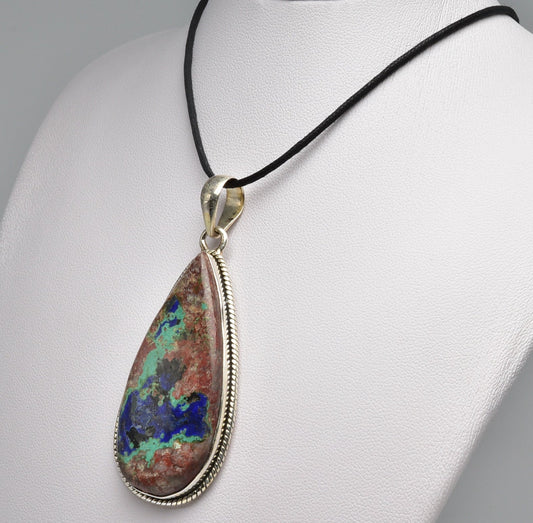 MALACHITE AND AZURITE TEAR DROP PENDENT J79