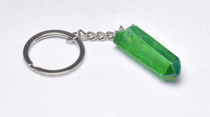 GREEN AURA COATED QUARTZ KEYRING P819